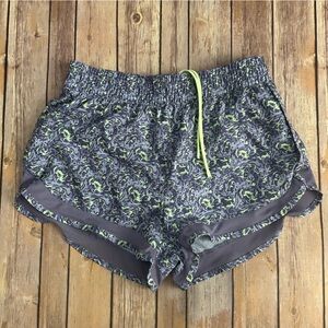 Asics Gray and Lime Patterned Running Shorts